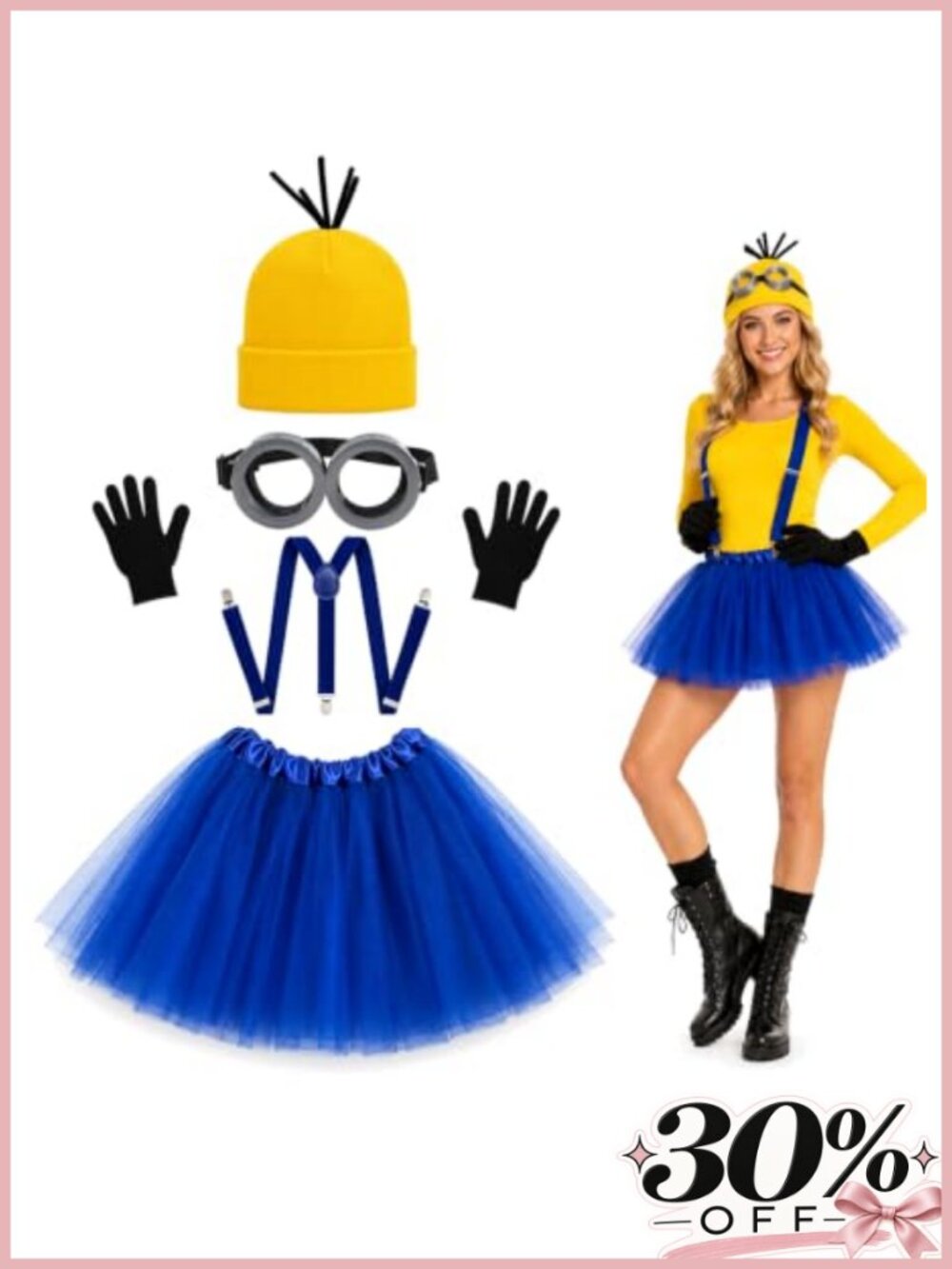 Women's 5pc Halloween Costume Set with Lined Tutu, Goggles, Beanie & Gloves